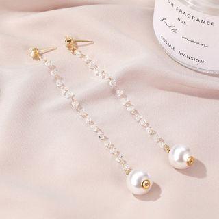 Faux Pearl Faux Crystal Dangle Earring 1 Pair - 01 - 11062 - Kc Gold - One Size