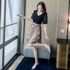 Star Sequin Short-sleeve A-line Chiffon Dress