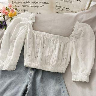 Eyelet Boatneck Crop Top White - One Size