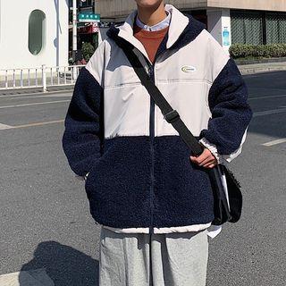 Fleece Panel Two Tone Zip-up Hooded Jacket