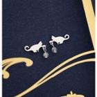925 Sterling Silver Cat & Moonstone Dangle Earring 1 Pair - As Shown In Figure - One Size