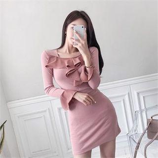 Square-neck Ruffle-trim Minidress