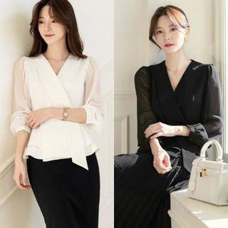 Chiffon Peplum Wrap Blouse