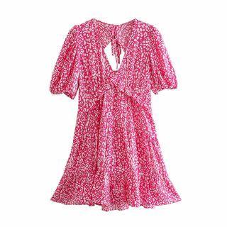 V-neck Cutout Mini A-line Dress