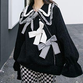 Long-sleeve Ruffle Trim Bow Top