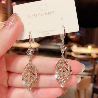 Rhinestone Hollow Leaf Drop Earring 1 Pair - As Shown In Figure - One Size
