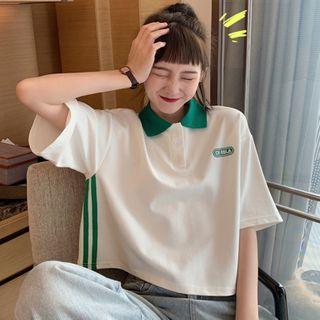 Elbow-sleeve Contrast Lining Polo Shirt