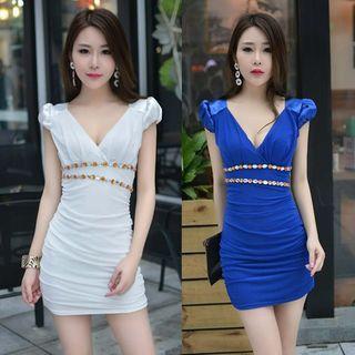 Ruffle Panel Sleeveless Mini Sheath Dress