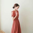 Slit-sleeve Gathered Long Dress