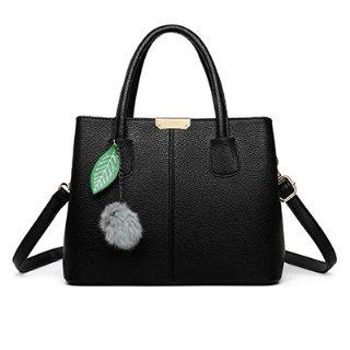 Faux-leather Pompom Satchel