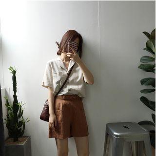 Contrast Trim Notch Lapel Short Sleeve Shirt