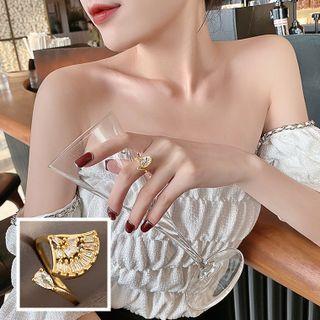 Leaf Rhinestone Alloy Open Ring Gold - One Size