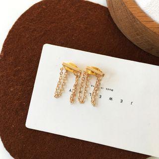 925 Sterling Silver Chained Ear Stud 1 Pair - Ear Studs - Gold - One Size