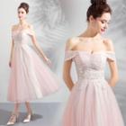 Off Shoulder A-line Midi Wedding Dress