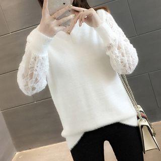 V-neck Lace Panel Sweater