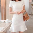 Plain Short-sleeve Ruffle Hem Mini A-line Dress