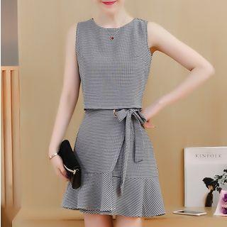 Set: Check Tank Top + Flounced A-line Skirt