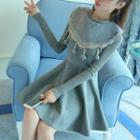 Pompom Furry Trim Long Sleeve A-line Mini Dress