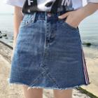 Striped Applique A-line Denim Skirt
