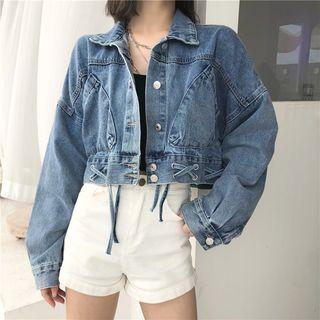 Lace-up Loose-fit Crop Denim Jacket