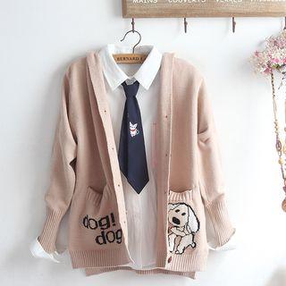 Cartoon Dog Hooded Cardigan / Long-sleeve Shirt / Set