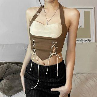 Halter Two-tone Cropped Camisole Top