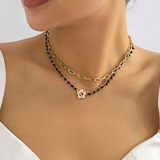 Set Of 2: Flower Pendant Faux Crystal Alloy Choker + Alloy Choker Gold - One Size
