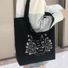 Leaf Print Canvas Tote Bag Floral - Black - One Size