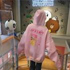 Long-sleeve Printed Hoodie Pink - One Size