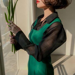 Dip-back Seam-trim See-through Shirt