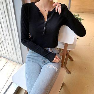 Round-neck Silky Slim-fit Knit Henley