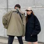 Couple Matching Lettering Embroidered Zip Utility Jacket
