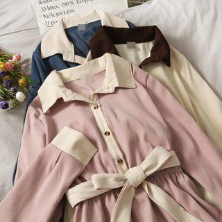 Contrasted Midi Shirtdress With Sash In 7 Colors