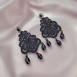 Lace Rhinestone Drop Earring 1 Pair - Black - One Size