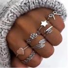 Set Of 7: Star Ring + Flower Ring + Heart Ring + Leaf Ring + Arrow Ring Set Of 7 - Silver - One Size