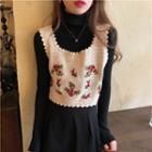 Flower Embroidered Crochet Lace Vest Vest - White - One Size