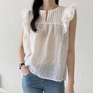 Sleeveless Ruffle Ruched Shirt