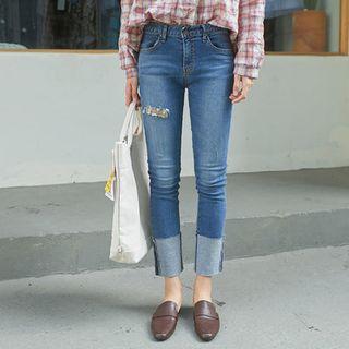 Slit-trim Cuffed-hem Jeans