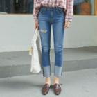 Slit-trim Cuffed-hem Jeans