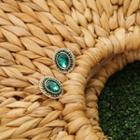 Rhinestone Oval Earrings Green - One Size