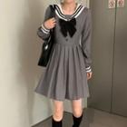 Sailor Collar Long-sleeve Pleated Mini A-line Dress