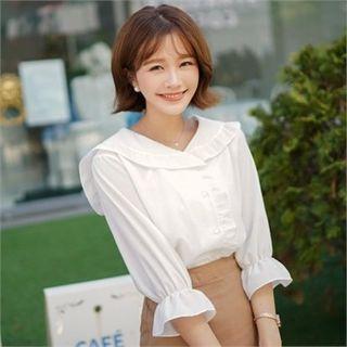 Frilled Sailor-collar 3/4-sleeve Blouse