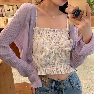 Floral Camisole Top 80267# - Camisole Top - Purple Floral - White - One Size