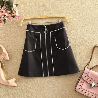 High-waist Zip-up A-line Skirt