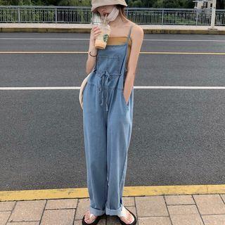Denim Drawstring-waist Straight-cut Jumper Pants