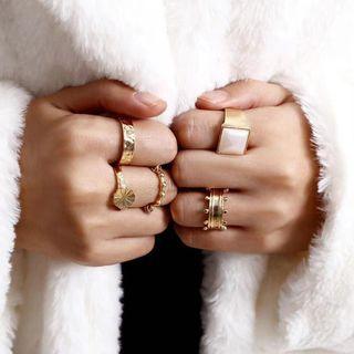 Alloy Ring Set Set Of 5 - Gold - One Size