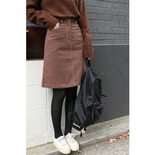 Zip-front A-line Cotton Skirt