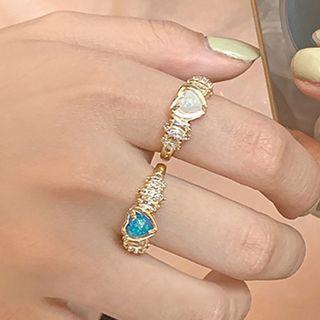 Cz Cat Eye Stone Heart Alloy Open Ring