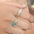 Cz Cat Eye Stone Heart Alloy Open Ring