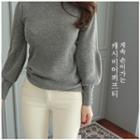 Turtle-neck Puff-sleeve Wool Blend Knit Top